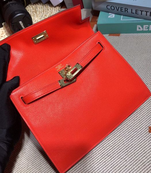 Hermes Kelly 22cm DanSe Red Imported Swift Leather Golden Metal Handbag