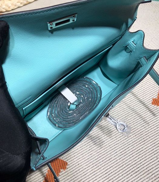 Hermes Kelly 22cm DanSe Lake Blue Imported Swift Leather Silver Metal Handbag