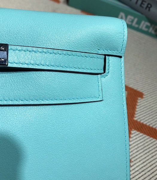 Hermes Kelly 22cm DanSe Lake Blue Imported Swift Leather Silver Metal Handbag