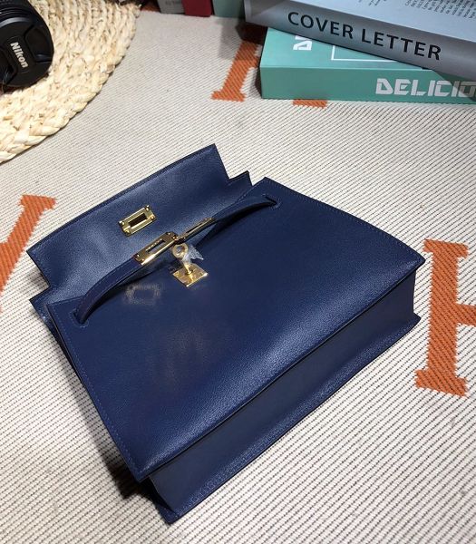 Hermes Kelly 22cm DanSe Dark Blue Imported Swift Leather Golden Metal Handbag
