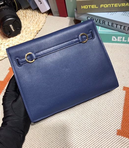 Hermes Kelly 22cm DanSe Dark Blue Imported Swift Leather Golden Metal Handbag