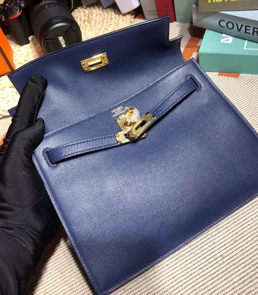 Hermes Kelly 22cm DanSe Dark Blue Imported Swift Leather Golden Metal Handbag