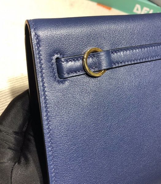 Hermes Kelly 22cm DanSe Dark Blue Imported Swift Leather Golden Metal Handbag
