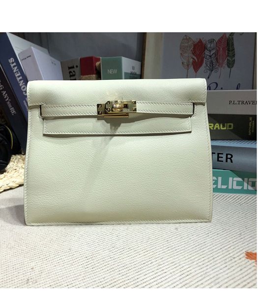 Hermes Kelly 22cm DanSe Offwhite Imported Swift Leather Golden Metal Handbag