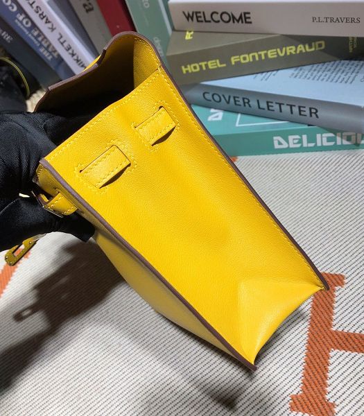 Hermes Kelly 22cm DanSe Yellow Imported Swift Leather Silver Metal Handbag