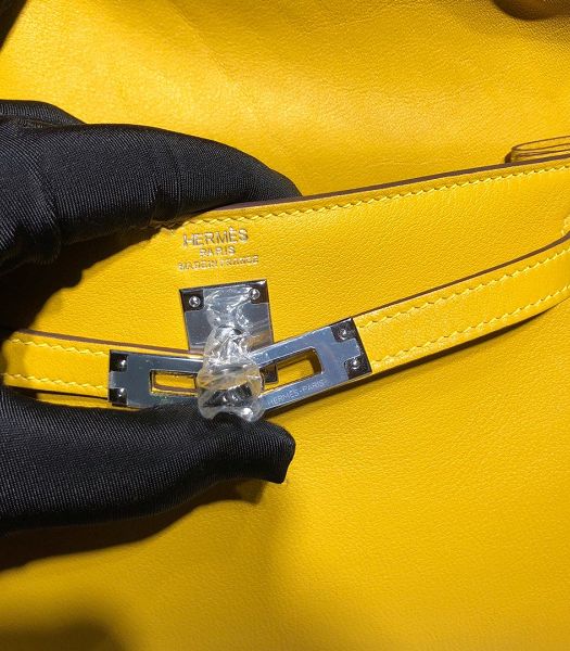 Hermes Kelly 22cm DanSe Yellow Imported Swift Leather Silver Metal Handbag
