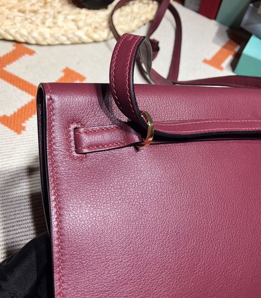 Hermes Kelly 22cm DanSe Wine Red Imported Swift Leather Golden Metal Handbag