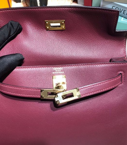 Hermes Kelly 22cm DanSe Wine Red Imported Swift Leather Golden Metal Handbag