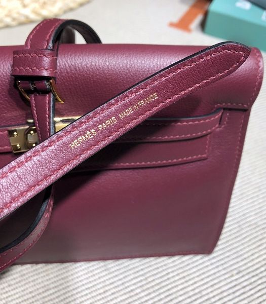 Hermes Kelly 22cm DanSe Wine Red Imported Swift Leather Golden Metal Handbag