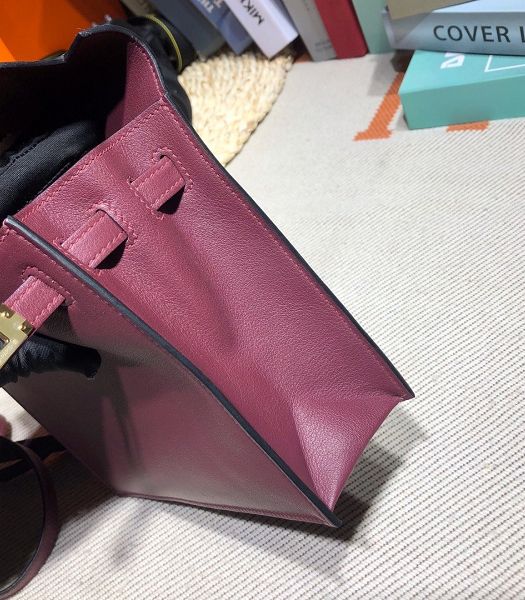 Hermes Kelly 22cm DanSe Wine Red Imported Swift Leather Golden Metal Handbag
