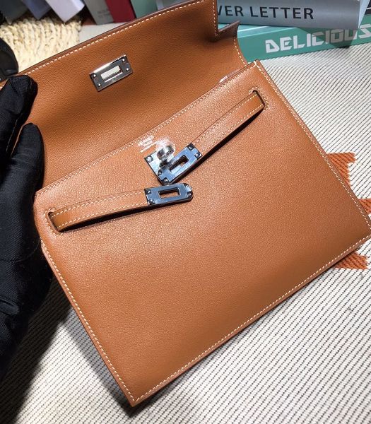Hermes Kelly 22cm DanSe Brown Imported Swift Leather Silver Metal Handbag