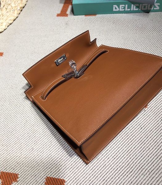Hermes Kelly 22cm DanSe Brown Imported Swift Leather Silver Metal Handbag