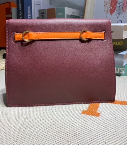 Hermes Kelly 22cm DanSe Red/Wine Red Imported Swift Leather Golden Metal Handbag