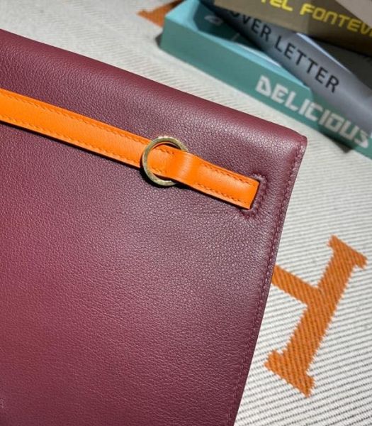 Hermes Kelly 22cm DanSe Red/Wine Red Imported Swift Leather Golden Metal Handbag