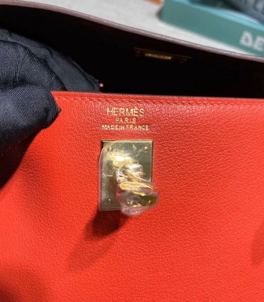 Hermes Kelly 22cm DanSe Red/Wine Red Imported Swift Leather Golden Metal Handbag
