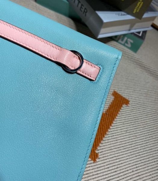 Hermes Kelly 22cm DanSe Lemon Yellow/Lake Blue Imported Swift Leather Silver Metal Handbag