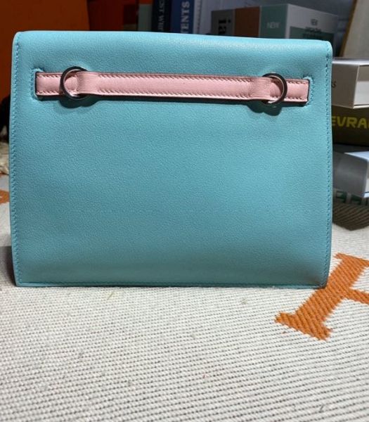 Hermes Kelly 22cm DanSe Lemon Yellow/Lake Blue Imported Swift Leather Silver Metal Handbag
