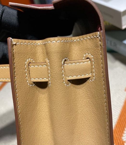 Hermes Kelly 22cm DanSe Orange/Wine Red Imported Swift Leather Golden Metal Handbag