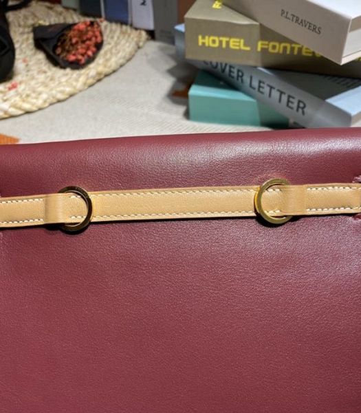 Hermes Kelly 22cm DanSe Orange/Wine Red Imported Swift Leather Golden Metal Handbag