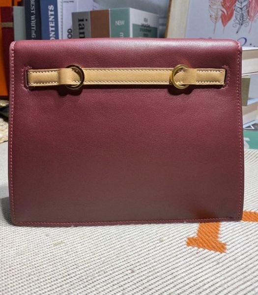 Hermes Kelly 22cm DanSe Orange/Wine Red Imported Swift Leather Golden Metal Handbag