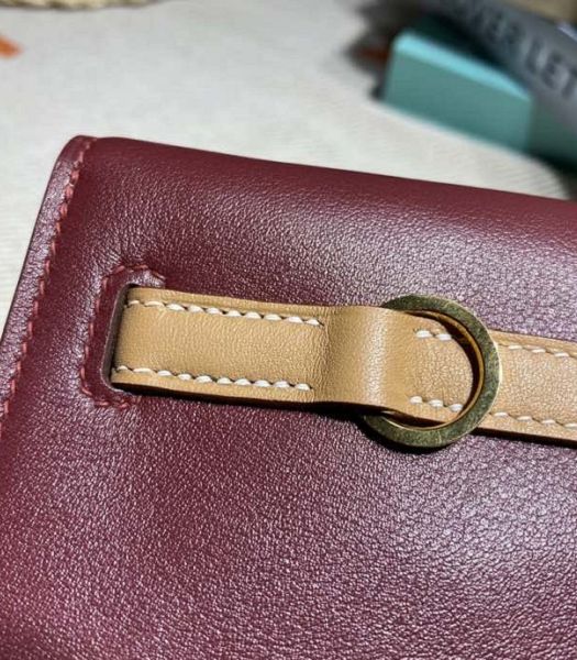 Hermes Kelly 22cm DanSe Orange/Wine Red Imported Swift Leather Golden Metal Handbag