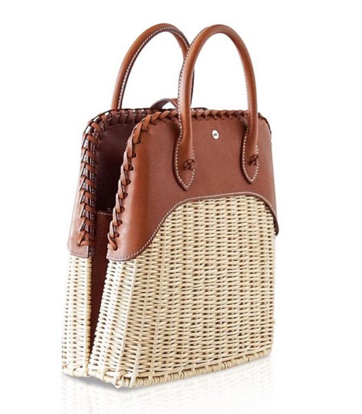 Hermes Bolide Picnic Woven Wicker With Brown Imported Leather Tote Bag
