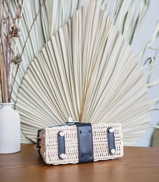 Hermes Mini Kelly Picnic 20cm Bag Woven Wicker Black Imported Leather Silver Metal
