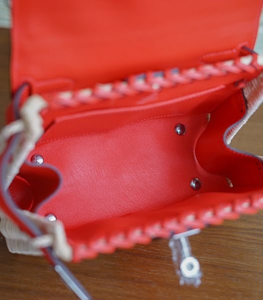 Hermes Mini Kelly Picnic 20cm Bag Woven Wicker Red Imported Leather Silver Metal