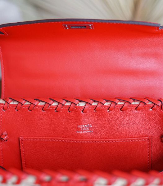 Hermes Mini Kelly Picnic 20cm Bag Woven Wicker Red Imported Leather Silver Metal