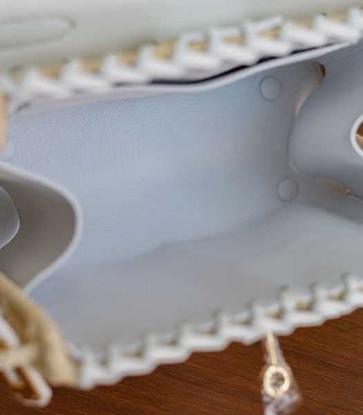Hermes Mini Kelly Picnic 20cm Bag Woven Wicker White Imported Leather Golden Metal