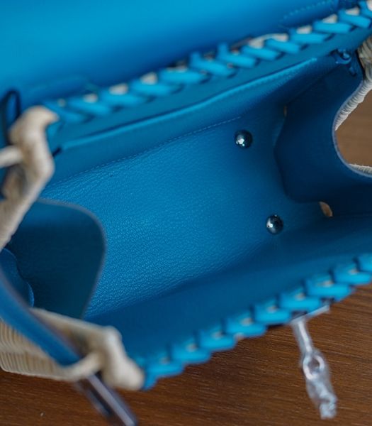 Hermes Mini Kelly Picnic 20cm Bag Woven Wicker Blue Imported Leather Silver Metal