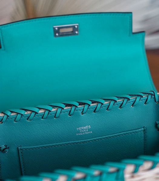 Hermes Mini Kelly Picnic 20cm Bag Woven Wicker Lake Green Imported Leather Silver Metal