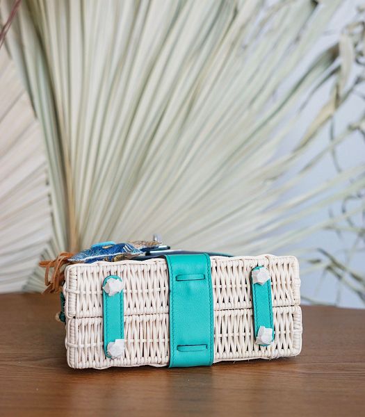 Hermes Mini Kelly Picnic 20cm Bag Woven Wicker Lake Green Imported Leather Silver Metal