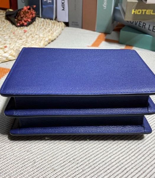 Hermes Roulis Mini 19cm Bag Sapphire Blue Imported Leather Golden Metal