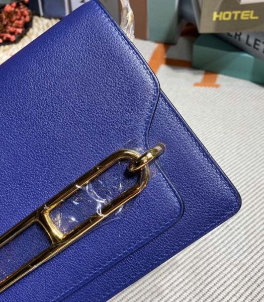 Hermes Roulis Mini 19cm Bag Sapphire Blue Imported Leather Golden Metal