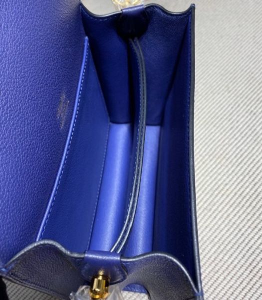 Hermes Roulis Mini 19cm Bag Sapphire Blue Imported Leather Golden Metal