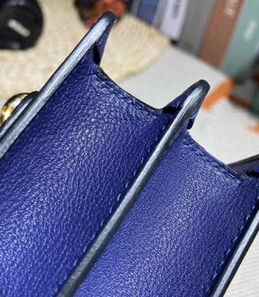 Hermes Roulis Mini 19cm Bag Sapphire Blue Imported Leather Golden Metal