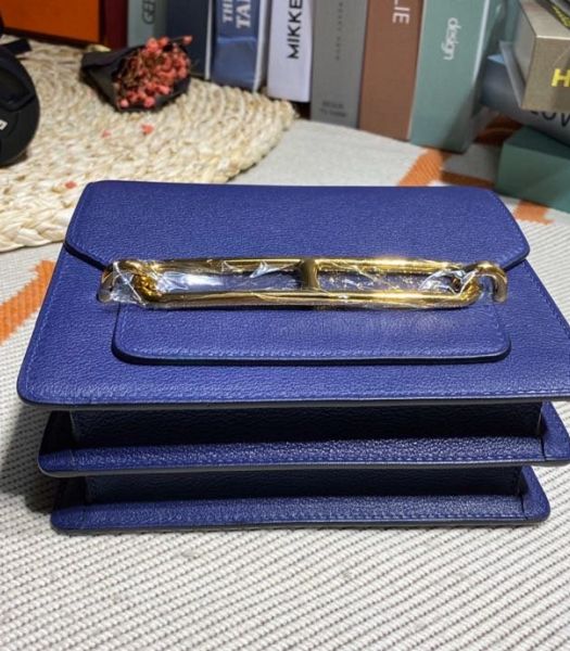Hermes Roulis Mini 19cm Bag Sapphire Blue Imported Leather Golden Metal