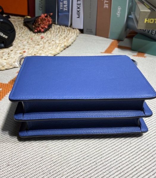 Hermes Roulis Mini 19cm Bag Blue Imported Leather Silver Metal
