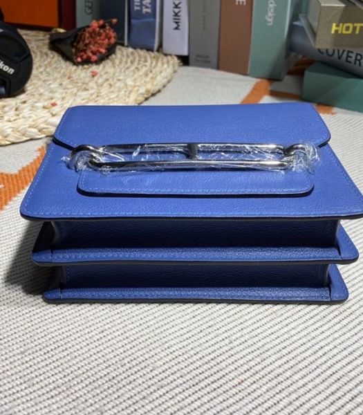 Hermes Roulis Mini 19cm Bag Blue Imported Leather Silver Metal