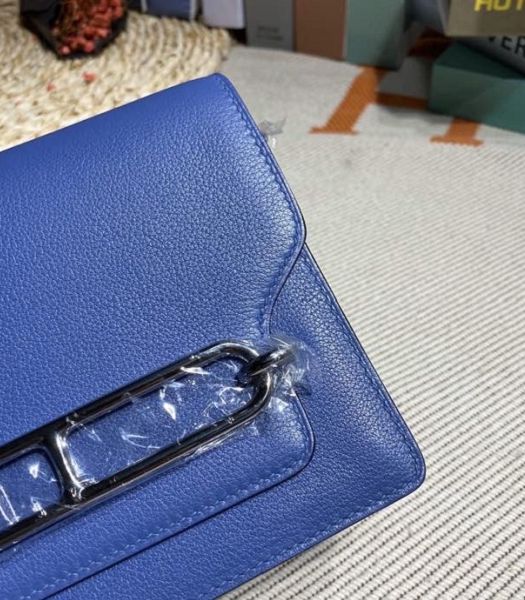 Hermes Roulis Mini 19cm Bag Blue Imported Leather Silver Metal