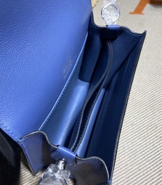 Hermes Roulis Mini 19cm Bag Blue Imported Leather Silver Metal