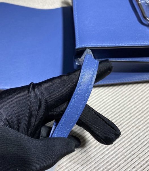 Hermes Roulis Mini 19cm Bag Blue Imported Leather Silver Metal