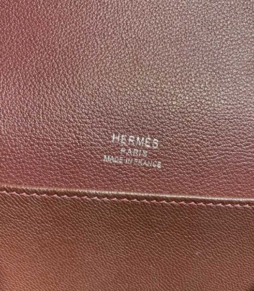 Hermes Roulis Mini 19cm Bag Wine Red Imported Leather Silver Metal