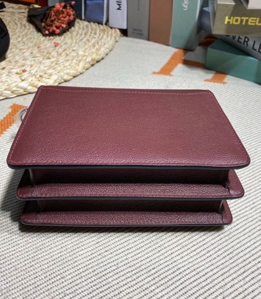 Hermes Roulis Mini 19cm Bag Wine Red Imported Leather Silver Metal