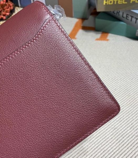 Hermes Roulis Mini 19cm Bag Wine Red Imported Leather Silver Metal