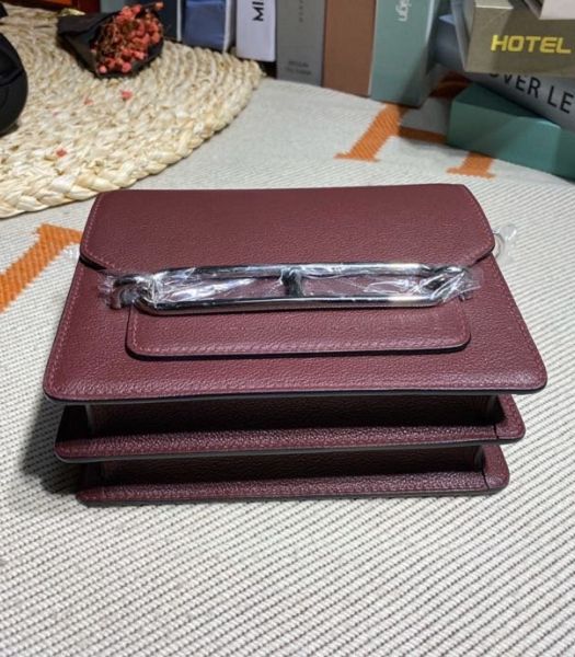 Hermes Roulis Mini 19cm Bag Wine Red Imported Leather Silver Metal