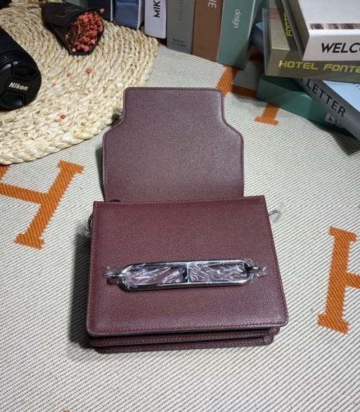 Hermes Roulis Mini 19cm Bag Wine Red Imported Leather Silver Metal