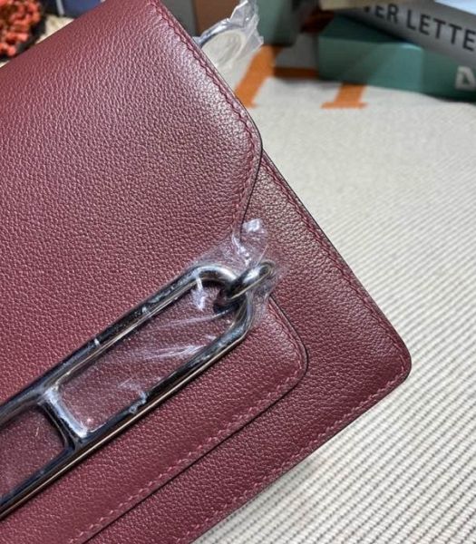 Hermes Roulis Mini 19cm Bag Wine Red Imported Leather Silver Metal