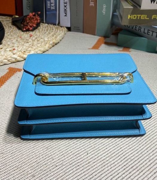 Hermes Roulis Mini 19cm Bag North Blue Imported Leather Golden Metal